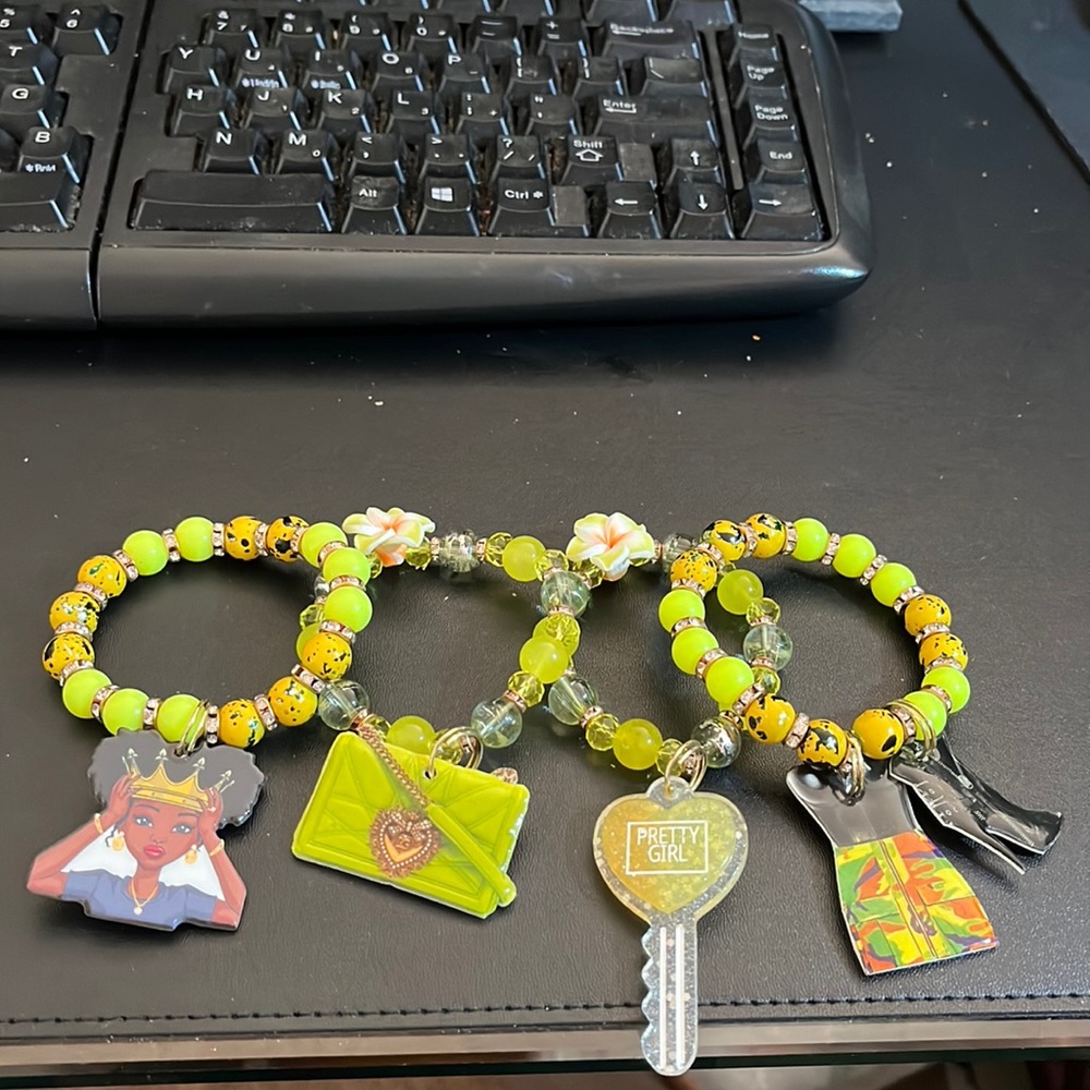 Neon Yellow Beaded bracelets (Set of 4)